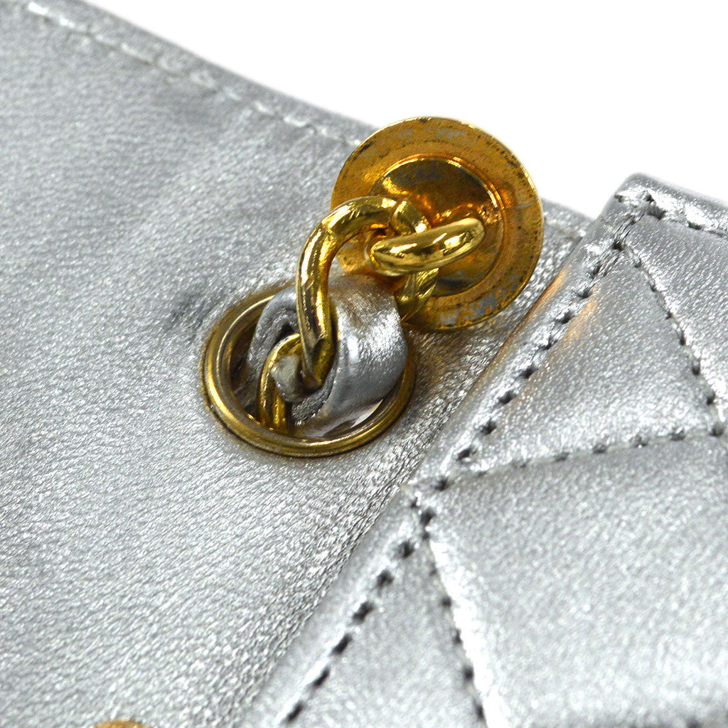 CHANEL 1989-1991 Straight Flap Micro Metallic Silver Lambskin