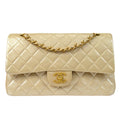 CHANEL 2000-2001 Classic Double Flap Medium Metallic Beige Lambskin