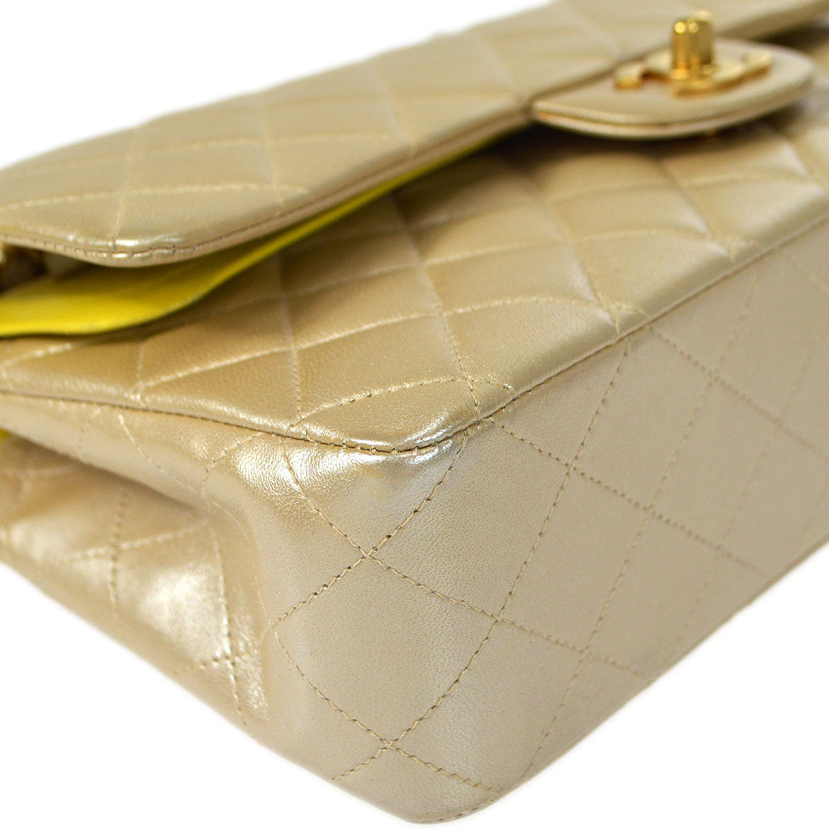 CHANEL 2000-2001 Classic Double Flap Medium Metallic Beige Lambskin