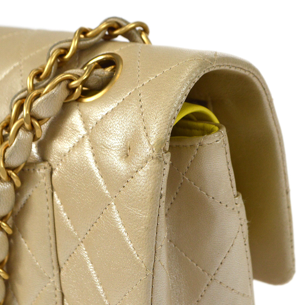 CHANEL 2000-2001 Classic Double Flap Medium Metallic Beige Lambskin