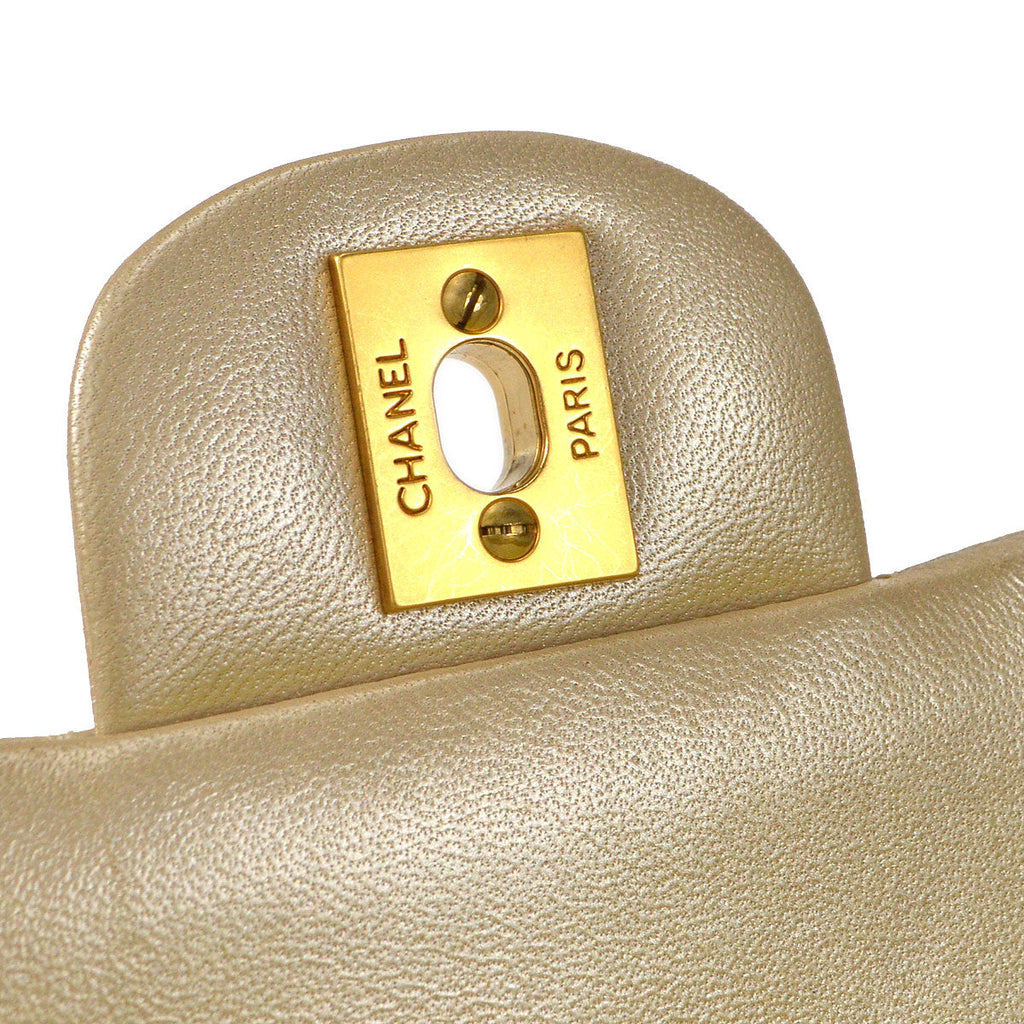 CHANEL 2000-2001 Classic Double Flap Medium Metallic Beige Lambskin