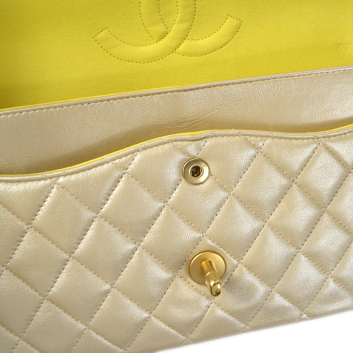 CHANEL 2000-2001 Classic Double Flap Medium Metallic Beige Lambskin