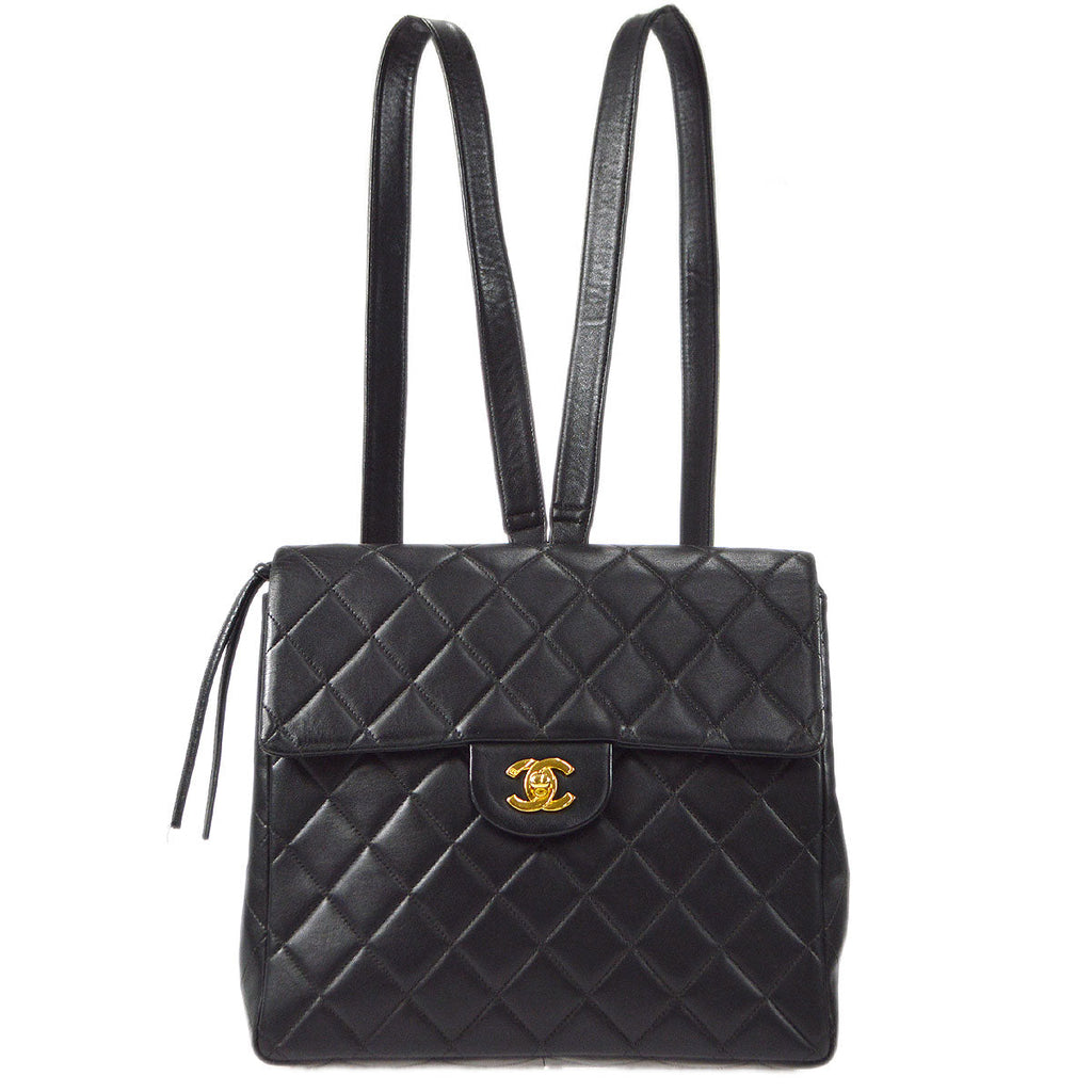 CHANEL 1996-1997 Tall Classic Flap Backpack Medium Black Lambskin