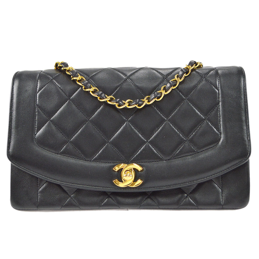 CHANEL 1989-1991 Diana Flap Medium Black Lambskin