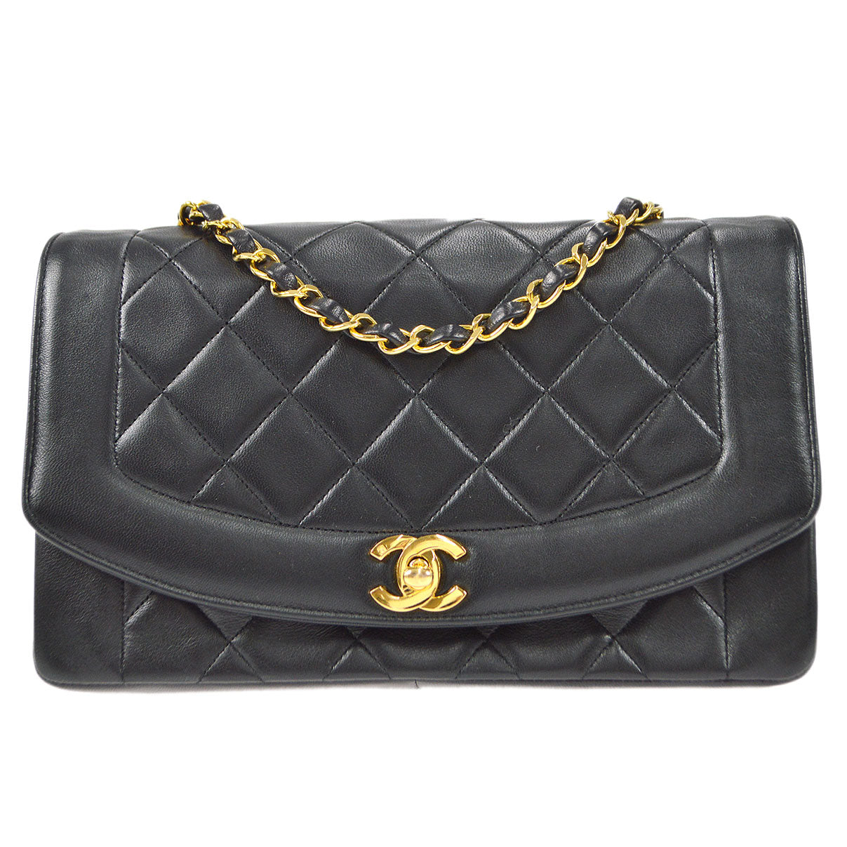 CHANEL 1989-1991 Diana Flap Medium Black Lambskin