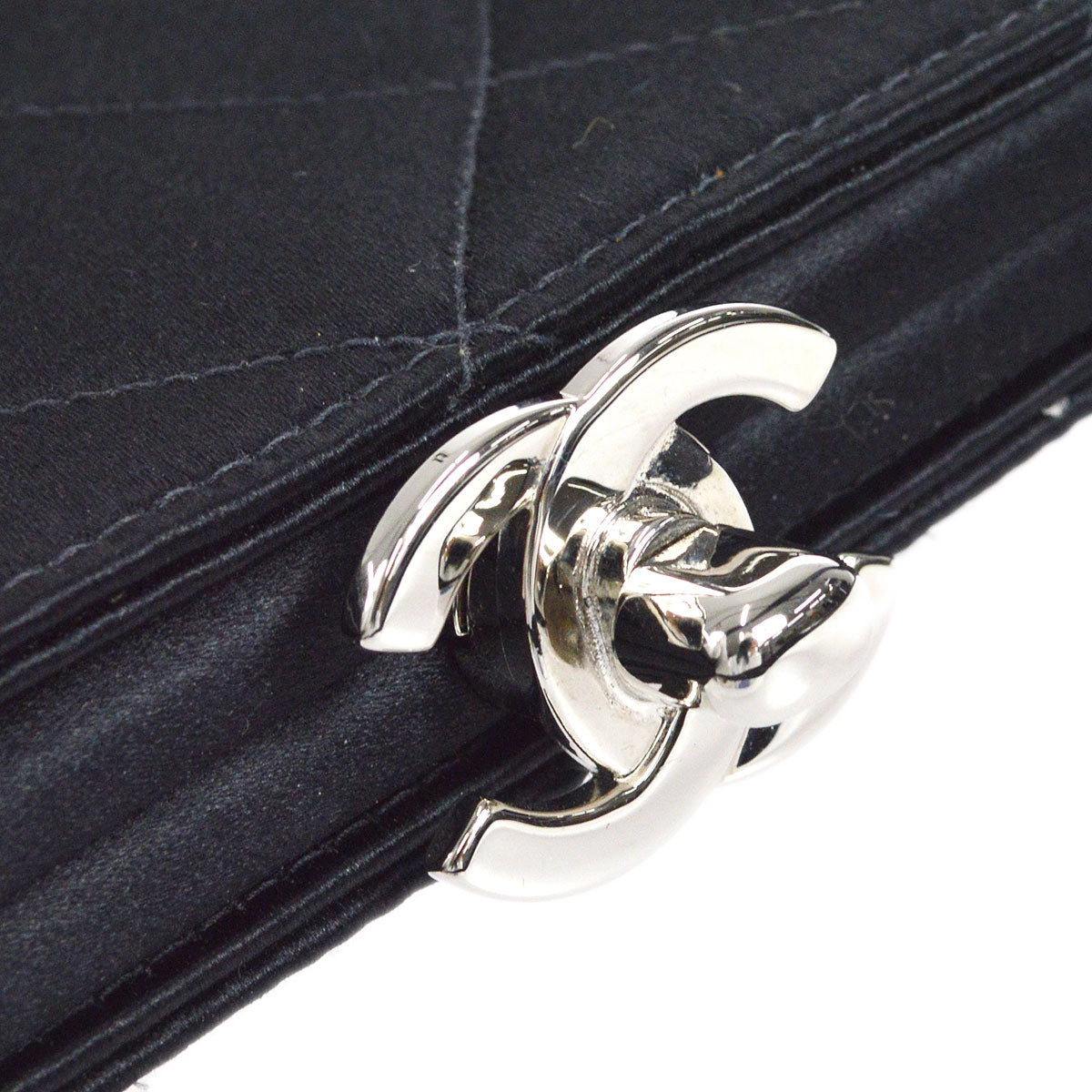 CHANEL 1996-1997 Kisslock CC Handbag Black Satin