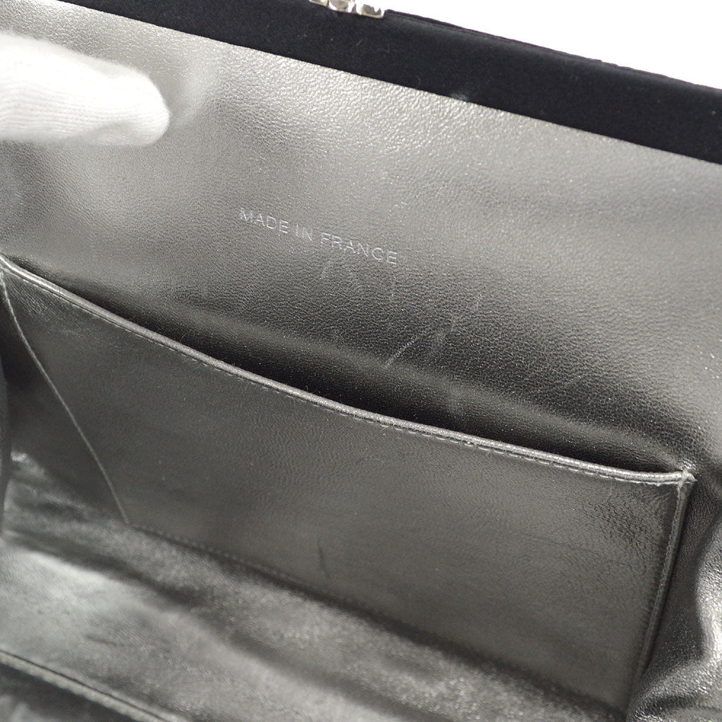 CHANEL 1996-1997 Kisslock CC Handbag Black Satin