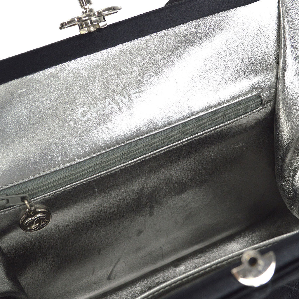 CHANEL 1996-1997 Kisslock CC Handbag Black Satin