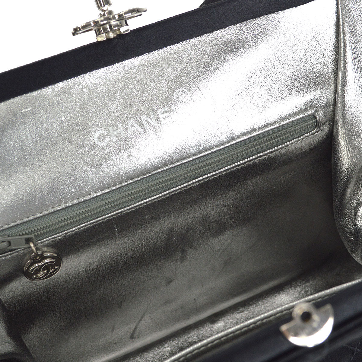 CHANEL 1996-1997 Kisslock CC Handbag Black Satin