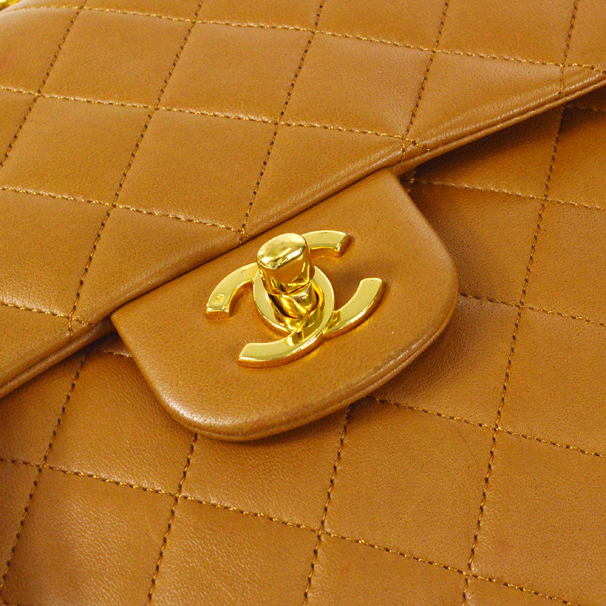 CHANEL 1989-1991 Tall Classic Double Flap Medium Camel Lambskin