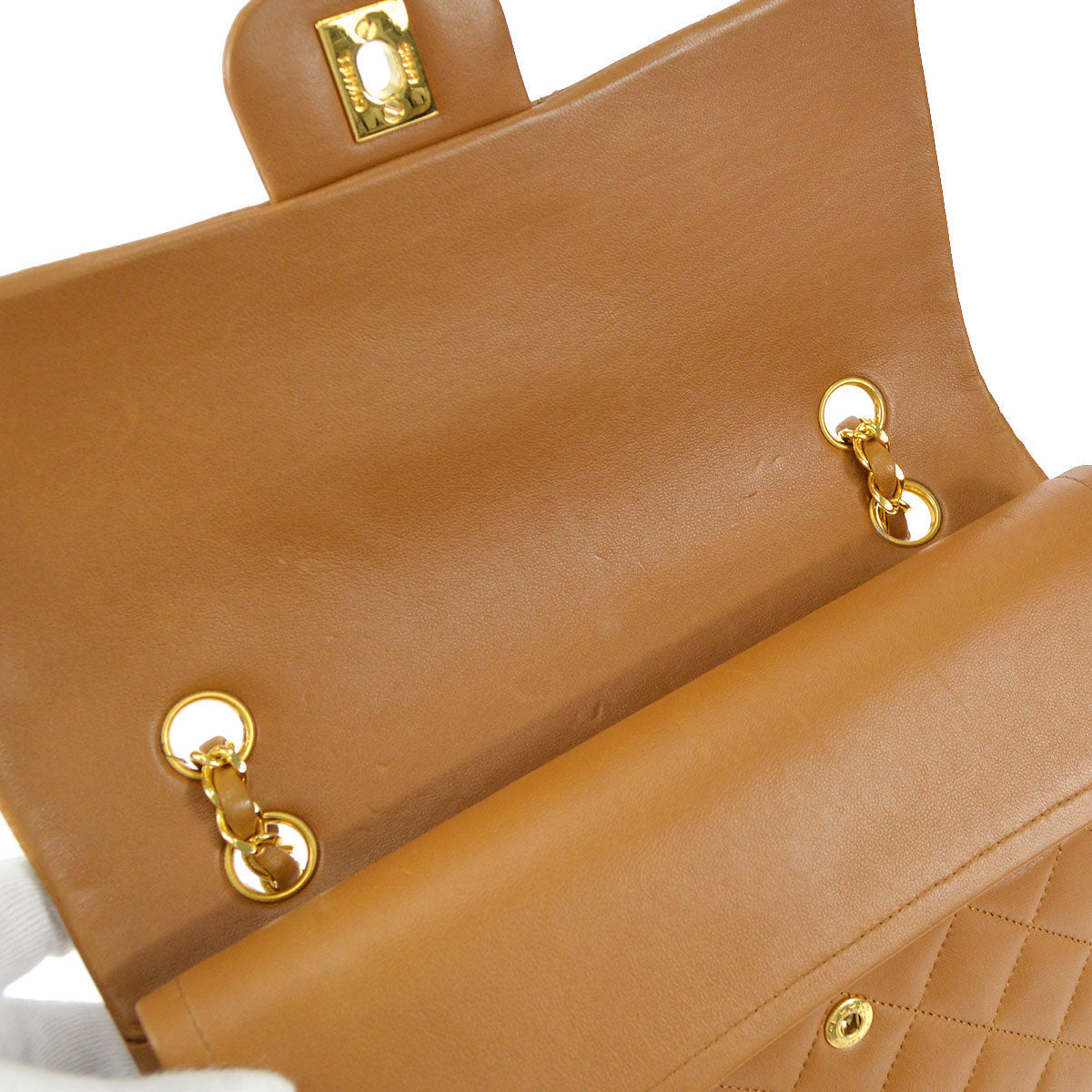 CHANEL 1989-1991 Tall Classic Double Flap Medium Camel Lambskin