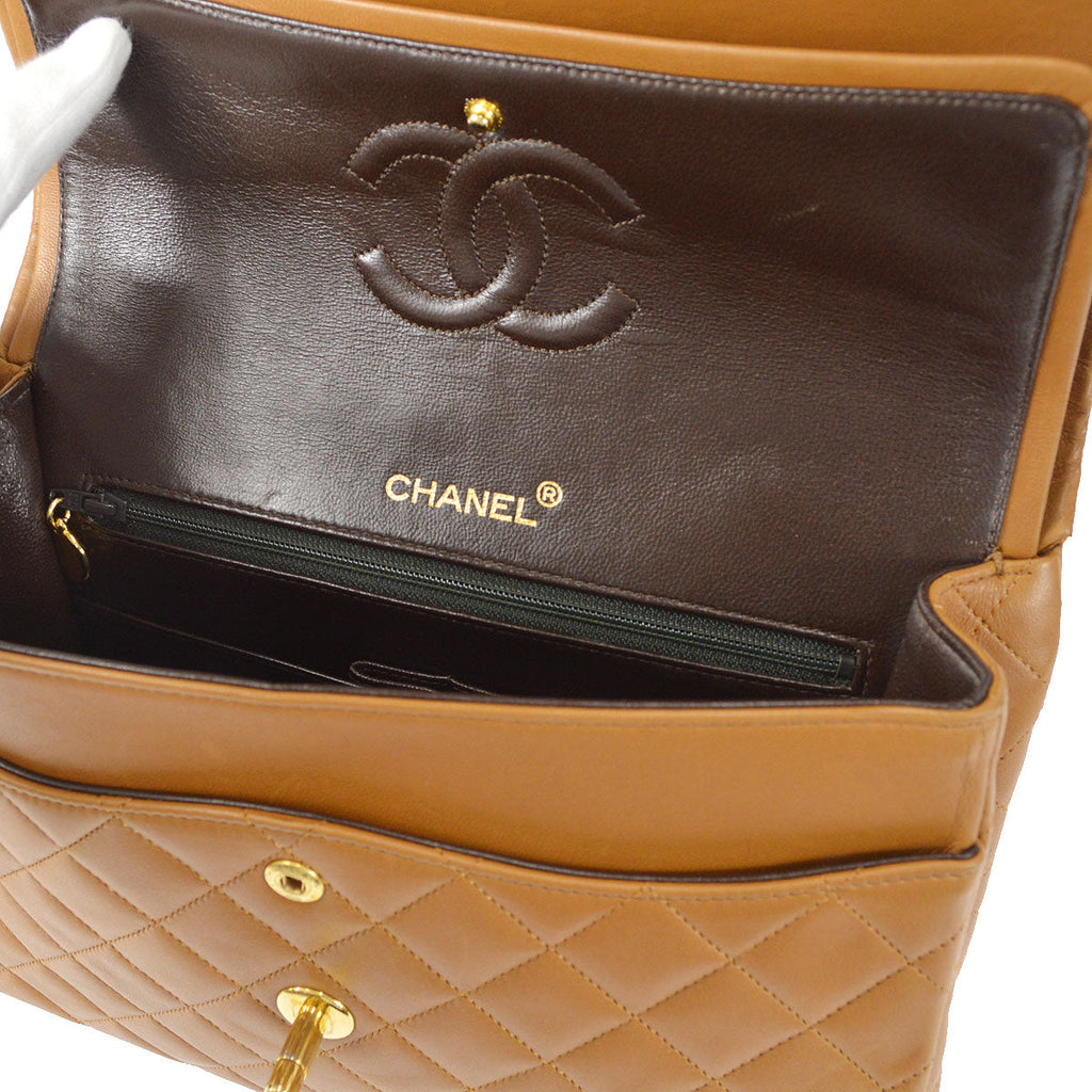 CHANEL 1989-1991 Tall Classic Double Flap Medium Camel Lambskin