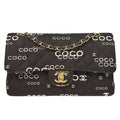 CHANEL 2001-2003 COCO patterned Classic Double Flap Medium Black Canvas