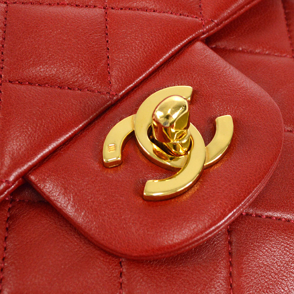 CHANEL 1989-1991 Classic Double Flap Medium Red Lambskin