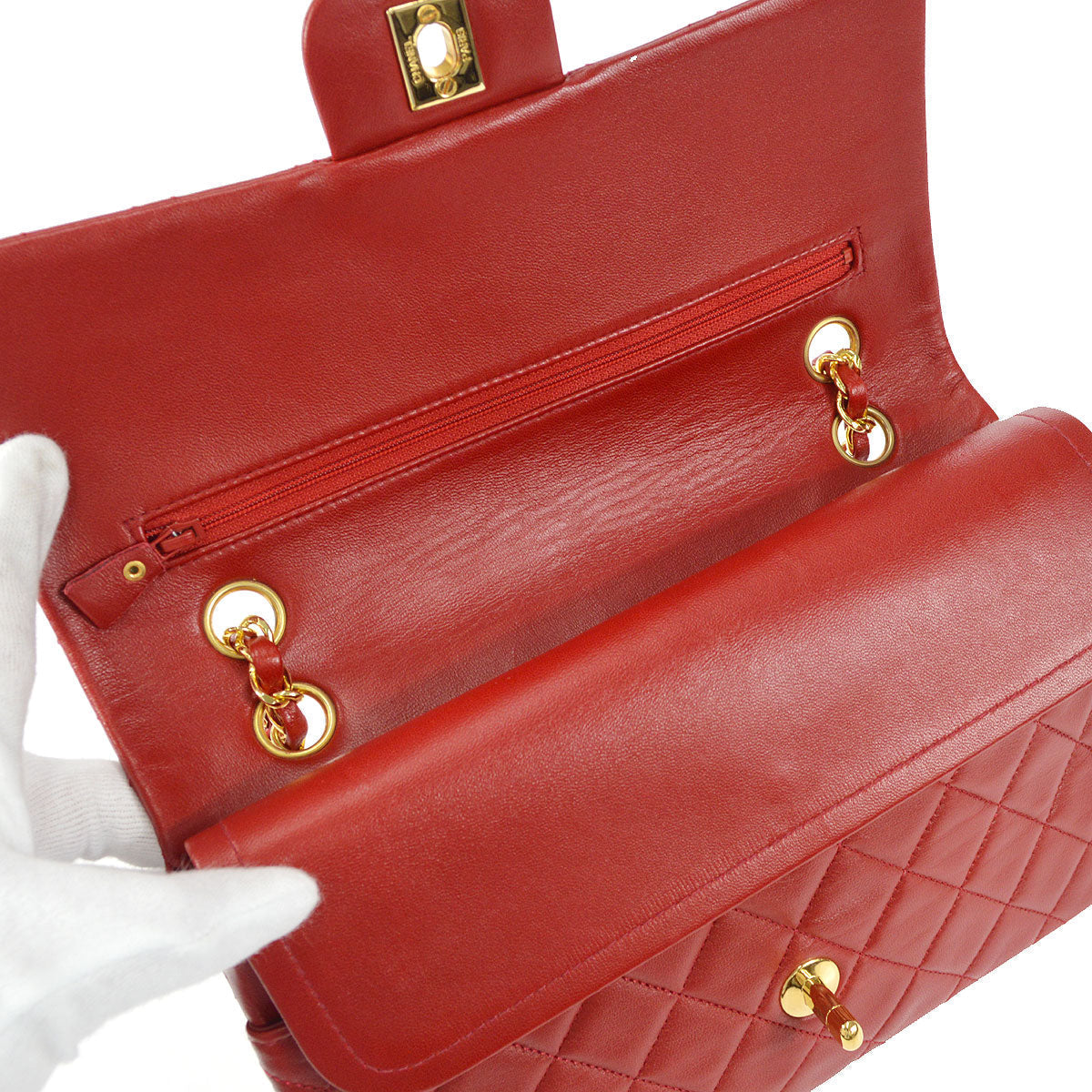 CHANEL 1989-1991 Classic Double Flap Medium Red Lambskin