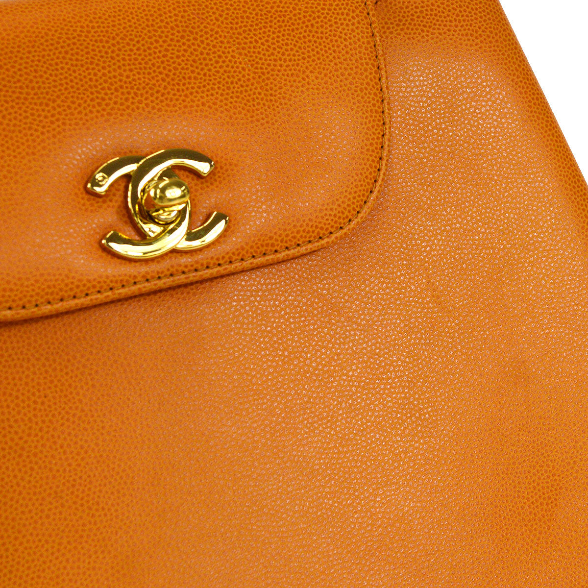 CHANEL 1997-1999 Shopping Bag Medium Orange Caviar