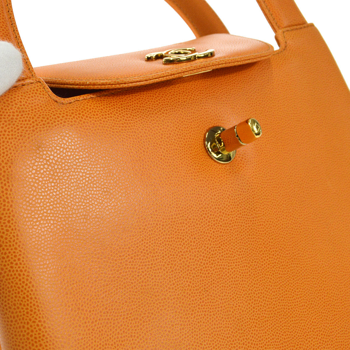 CHANEL 1997-1999 Shopping Bag Medium Orange Caviar