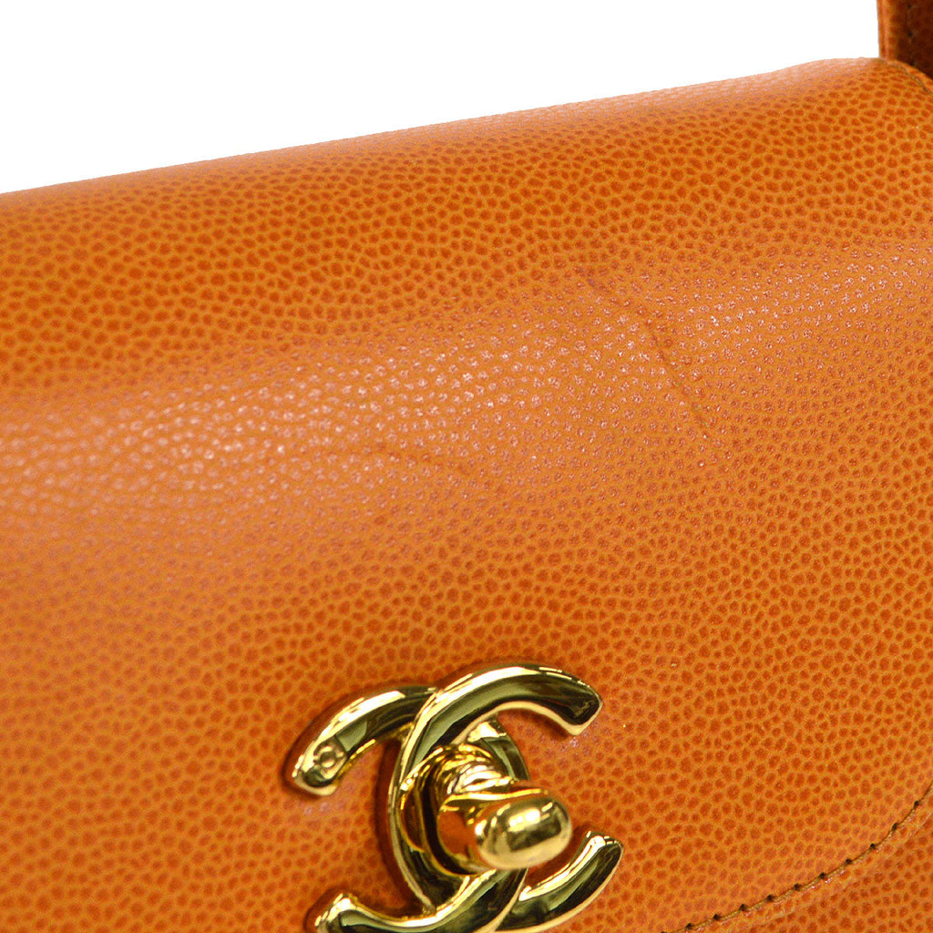 CHANEL 1997-1999 Shopping Bag Medium Orange Caviar
