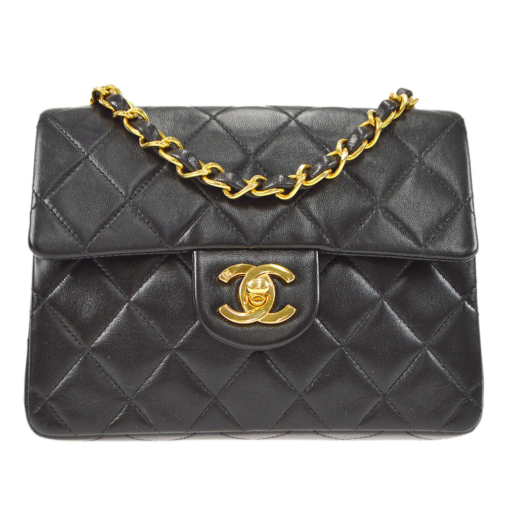 CHANEL 1994-1996 Classic Square Flap 17 Black Lambskin