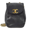 CHANEL 1986-1988 Round Flap Shoulder Bag Black Caviar
