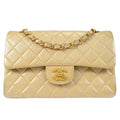 CHANEL 2000-2001 Classic Double Flap Medium Metallic Beige Lambskin