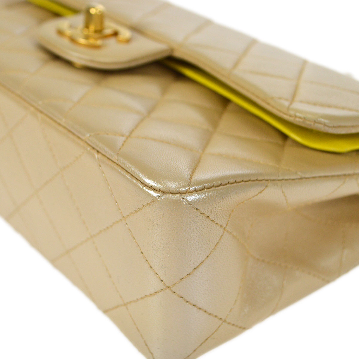 CHANEL 2000-2001 Classic Double Flap Medium Metallic Beige Lambskin
