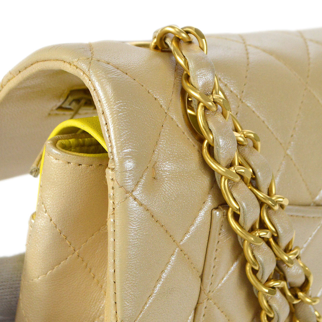 CHANEL 2000-2001 Classic Double Flap Medium Metallic Beige Lambskin