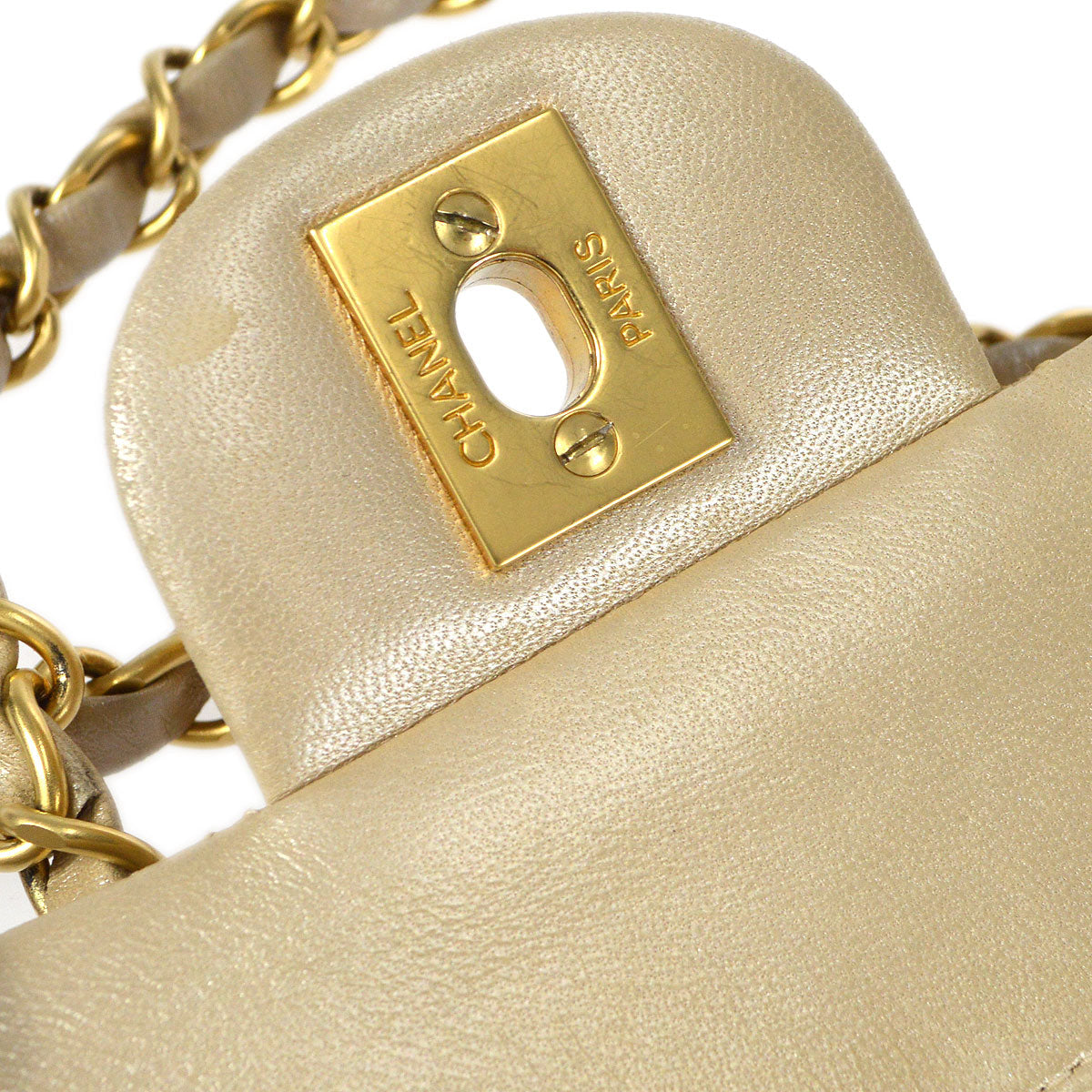 CHANEL 2000-2001 Classic Double Flap Medium Metallic Beige Lambskin