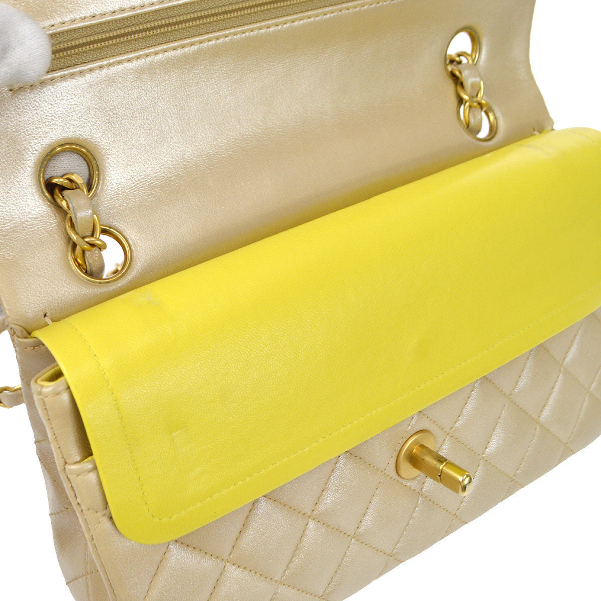 CHANEL 2000-2001 Classic Double Flap Medium Metallic Beige Lambskin