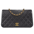 CHANEL 1997-1999 CC Pushlock Full Flap Small Black Lambskin