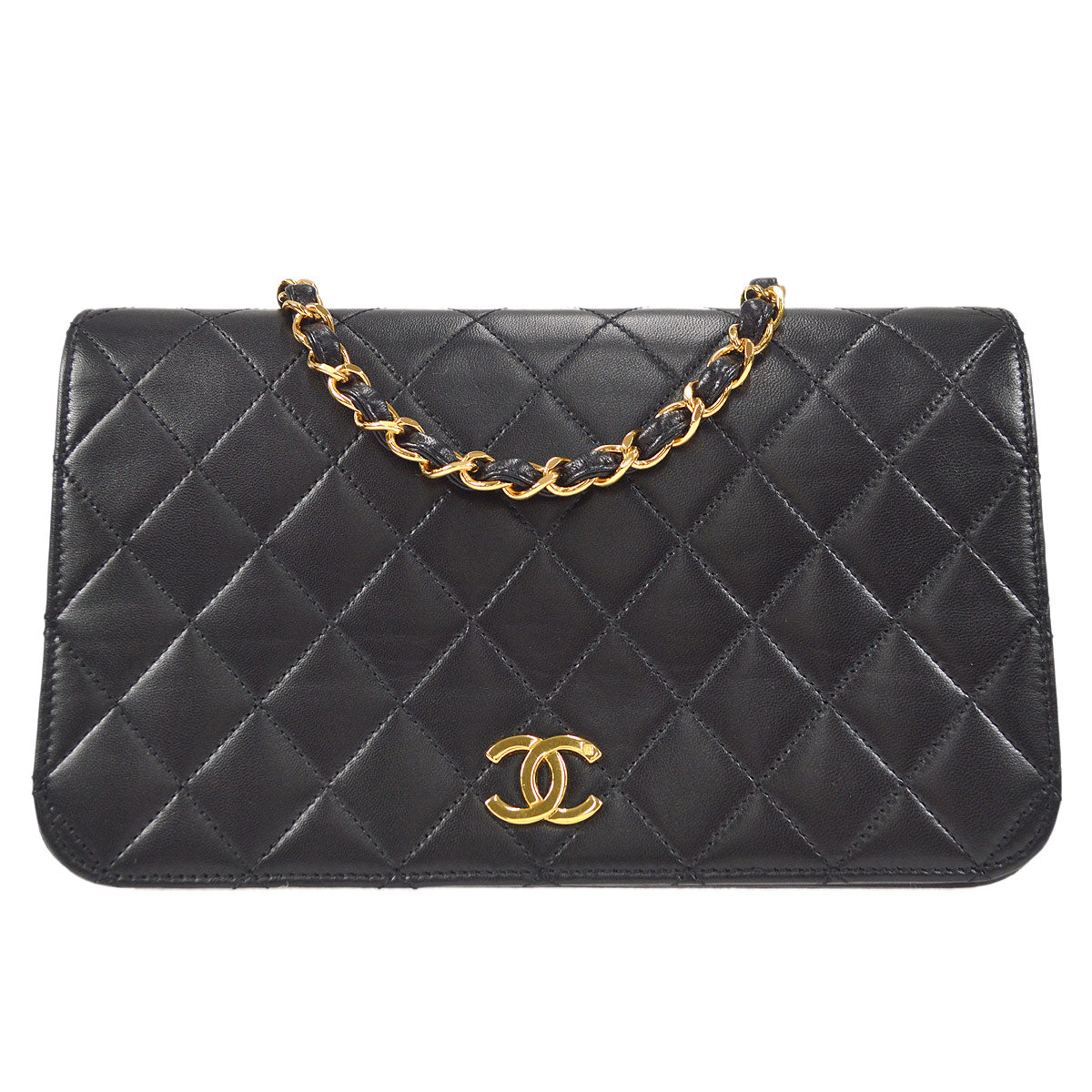 CHANEL 1997-1999 CC Pushlock Full Flap Small Black Lambskin