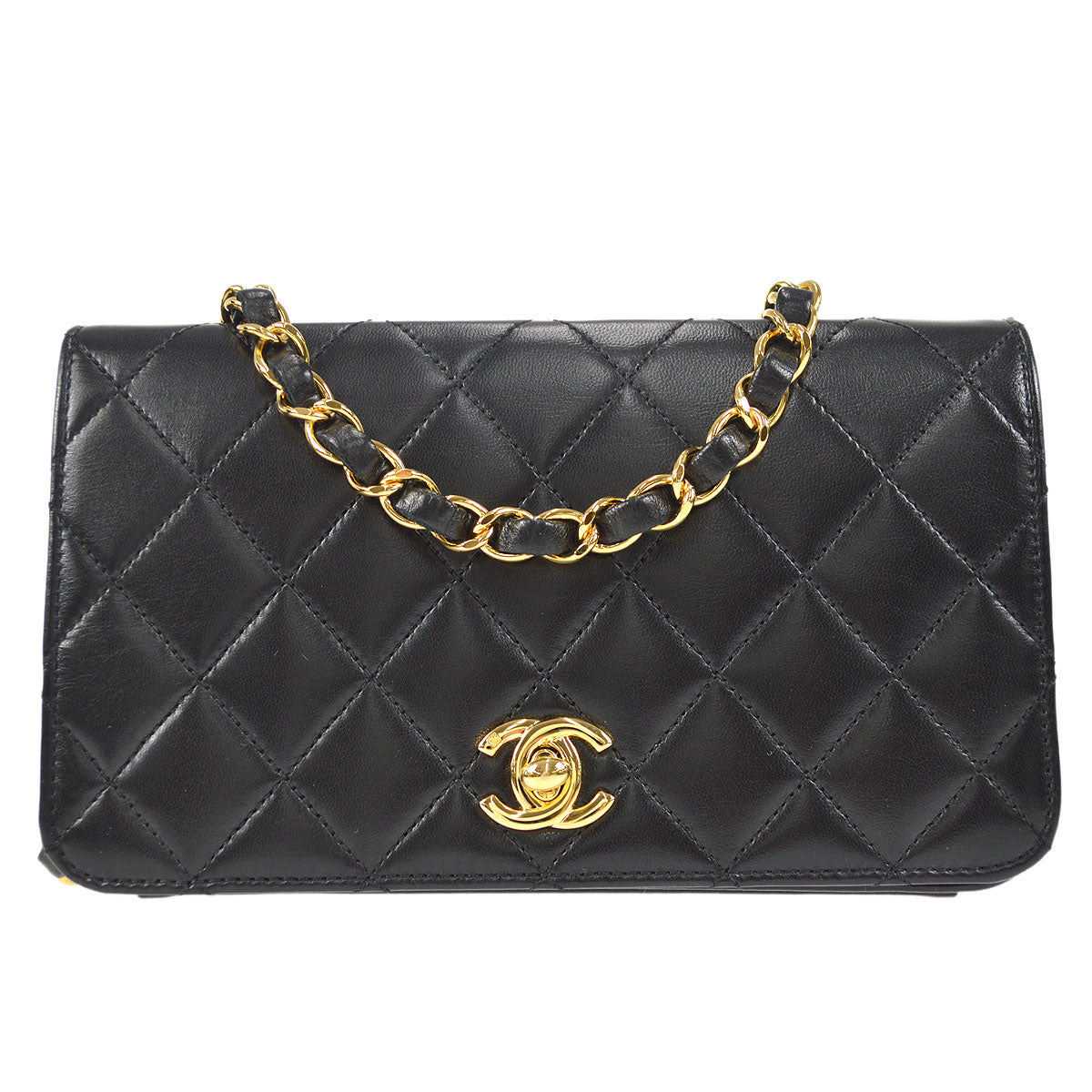CHANEL 2006-2008 CC Turnlock Full Flap Mini Black Lambskin