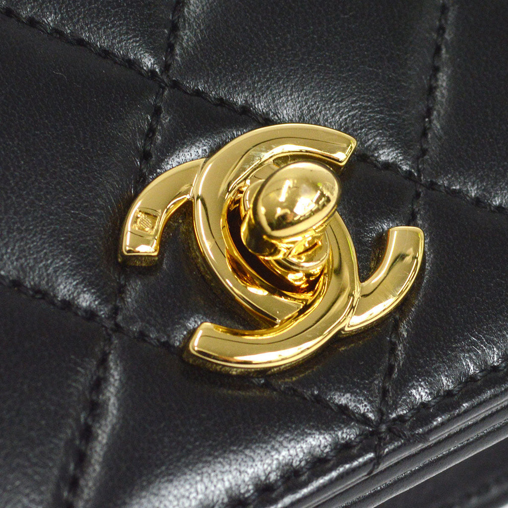 CHANEL 2006-2008 CC Turnlock Full Flap Mini Black Lambskin