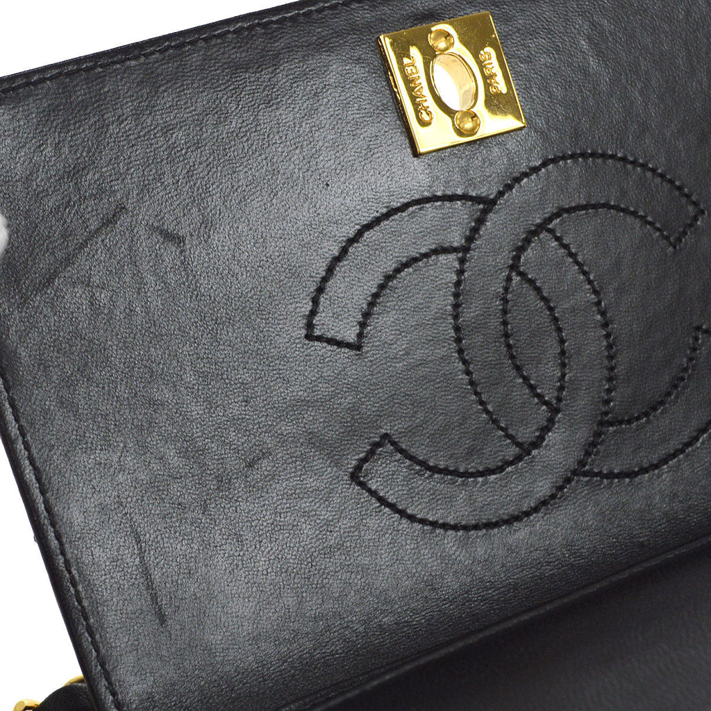 CHANEL 2006-2008 CC Turnlock Full Flap Mini Black Lambskin