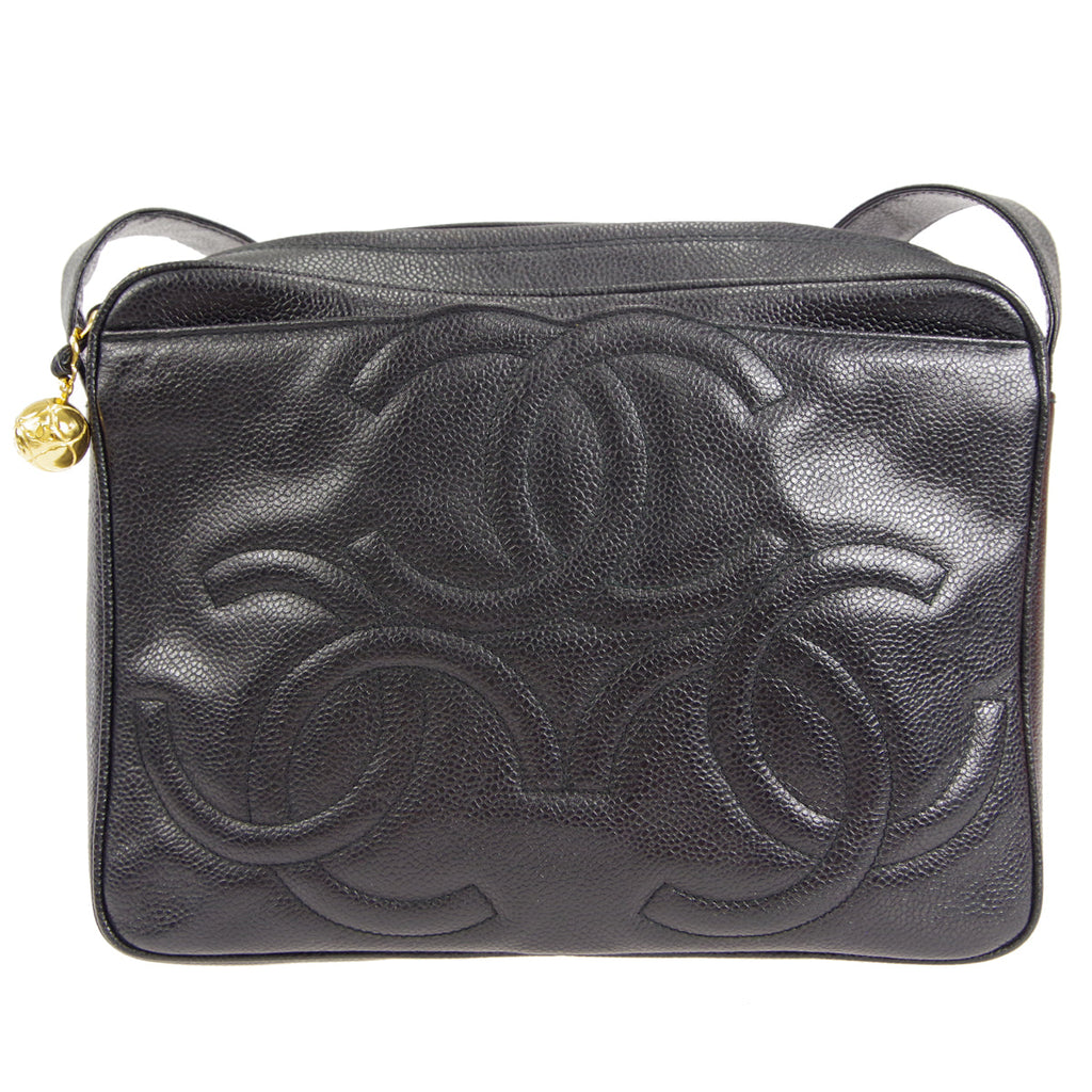 CHANEL 1994-1996 Triple CC Camera Bag Large Black Caviar