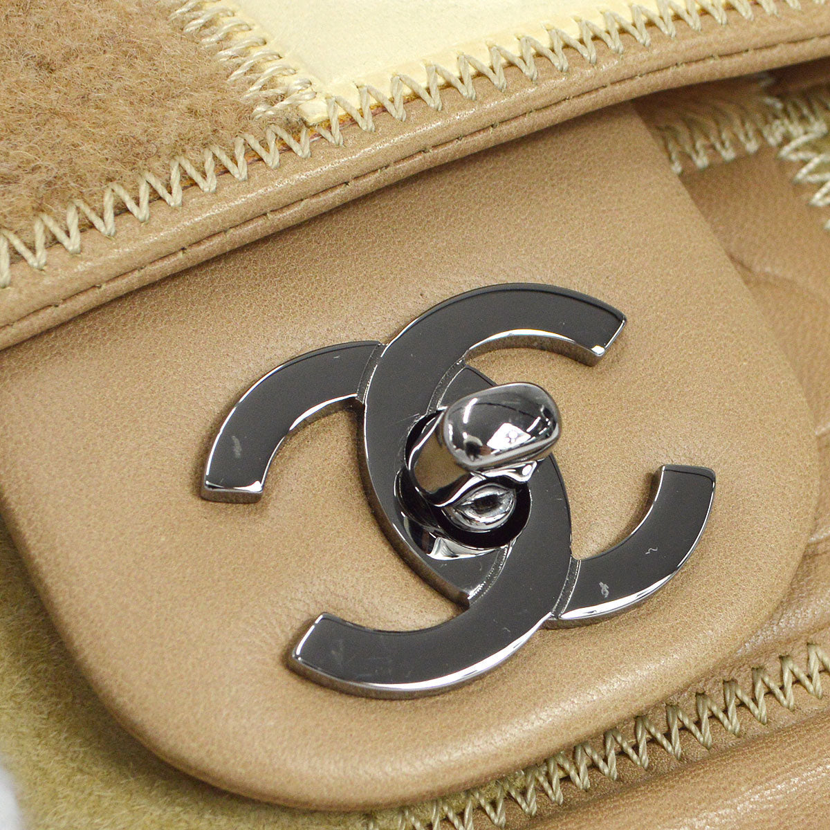 CHANEL 2006-2008 Multicolor Mixed Material Patchwork Single Flap Bag Medium