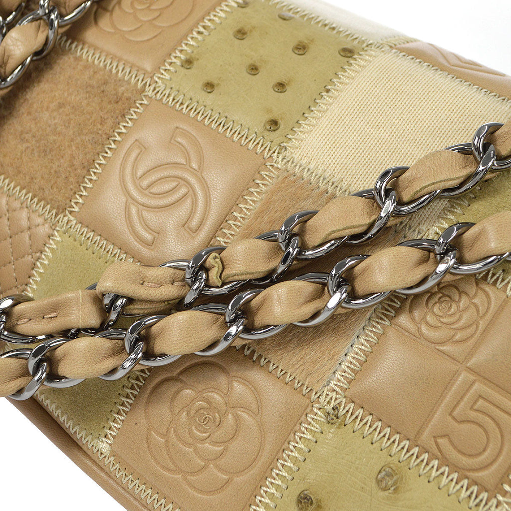 CHANEL 2006-2008 Multicolor Mixed Material Patchwork Single Flap Bag Medium