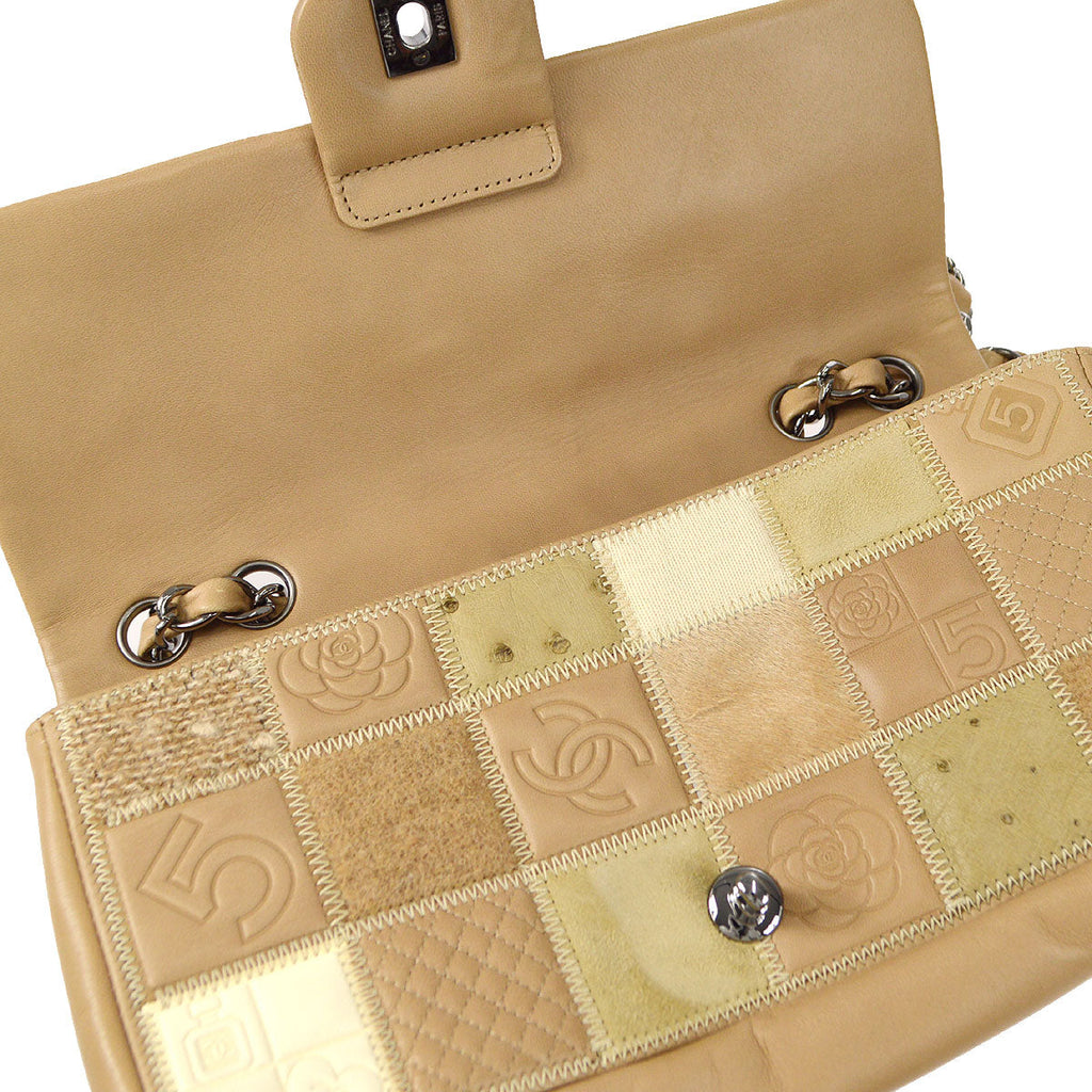 CHANEL 2006-2008 Multicolor Mixed Material Patchwork Single Flap Bag Medium