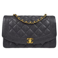 CHANEL Medium Diana Chain Shoulder Bag Black Caviar