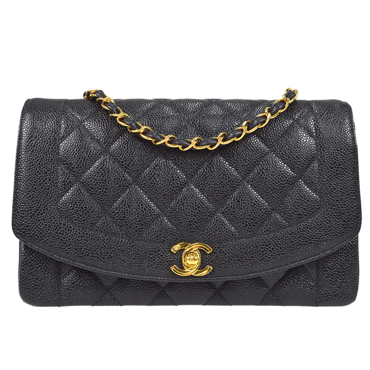 CHANEL Medium Diana Chain Shoulder Bag Black Caviar