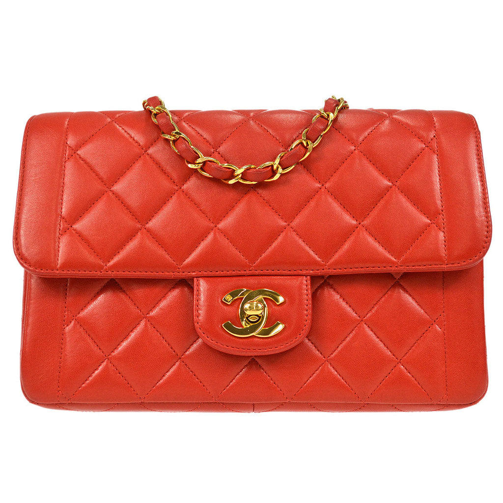 CHANEL 1994-1996 Border Flap Small Red Lambskin