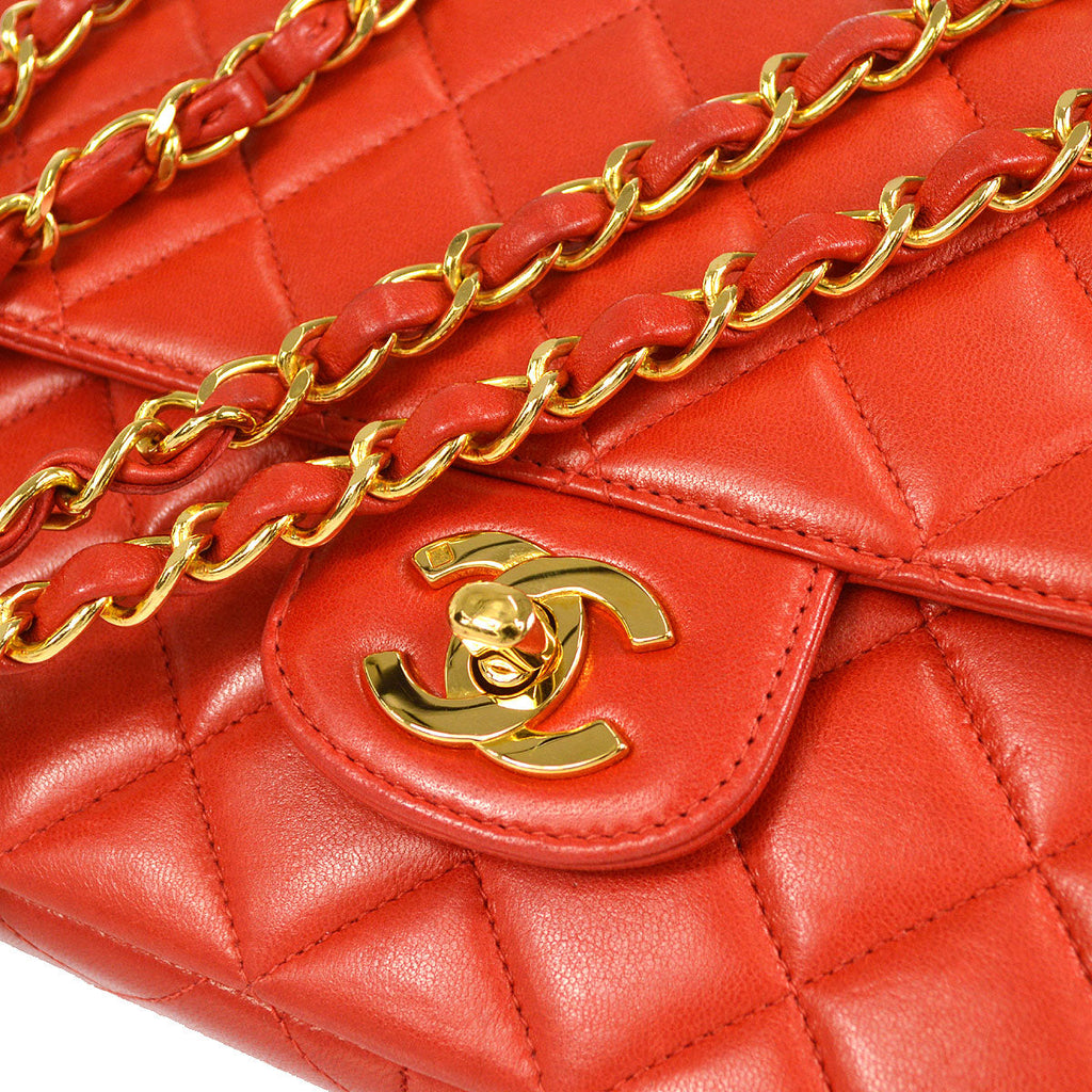 CHANEL 1994-1996 Border Flap Small Red Lambskin