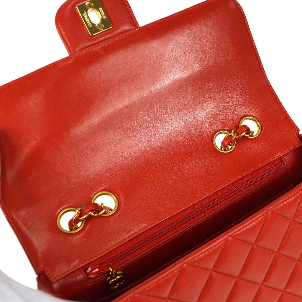 CHANEL 1994-1996 Border Flap Small Red Lambskin