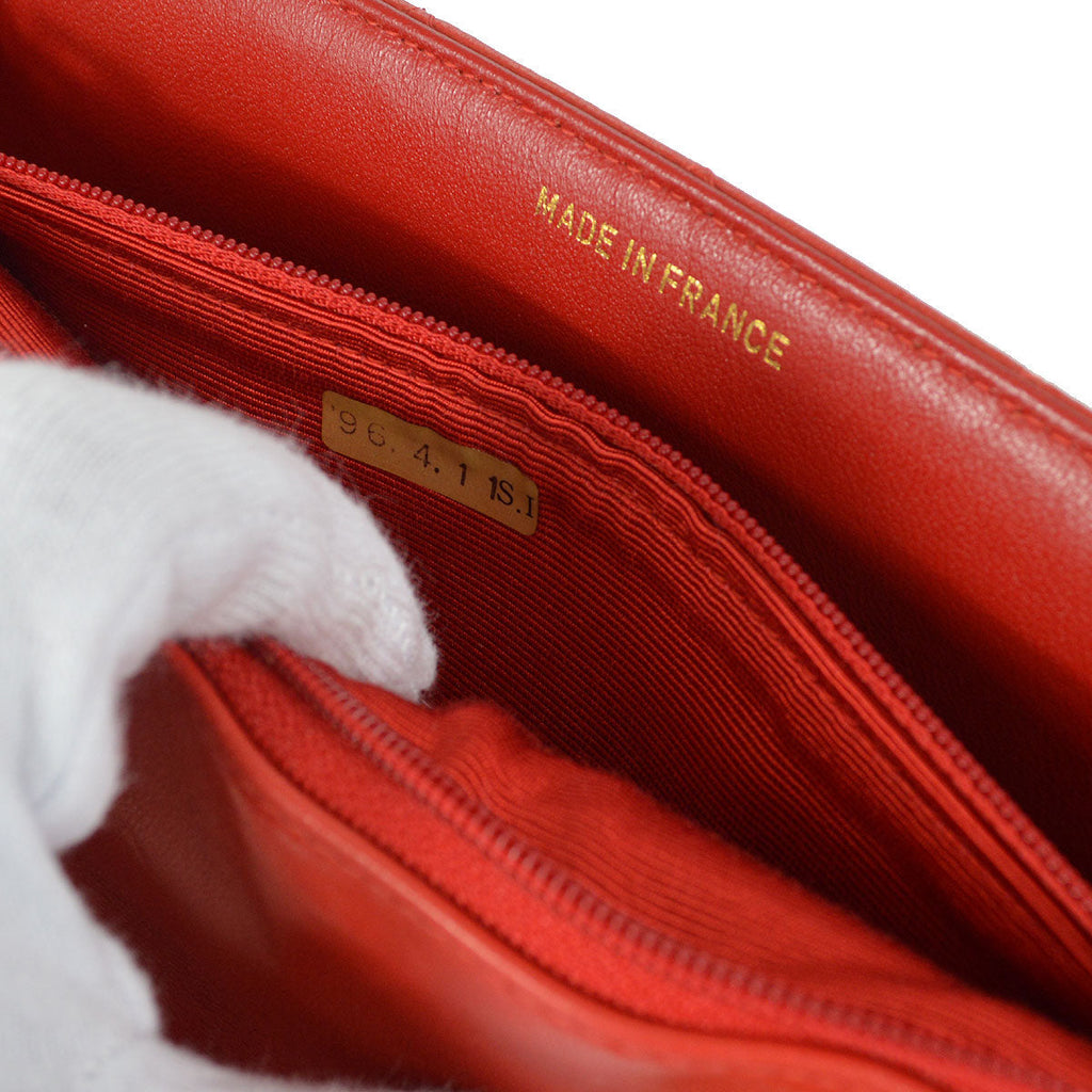 CHANEL 1994-1996 Border Flap Small Red Lambskin