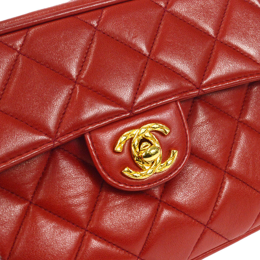 CHANEL 1991-1994 Pocket Camera Bag Mini Red Lambskin