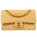 CHANEL 1997-1999 Classic Double Flap Medium Beige Caviar