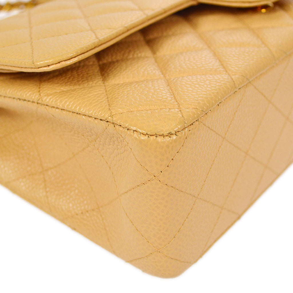 CHANEL 1997-1999 Classic Double Flap Medium Beige Caviar
