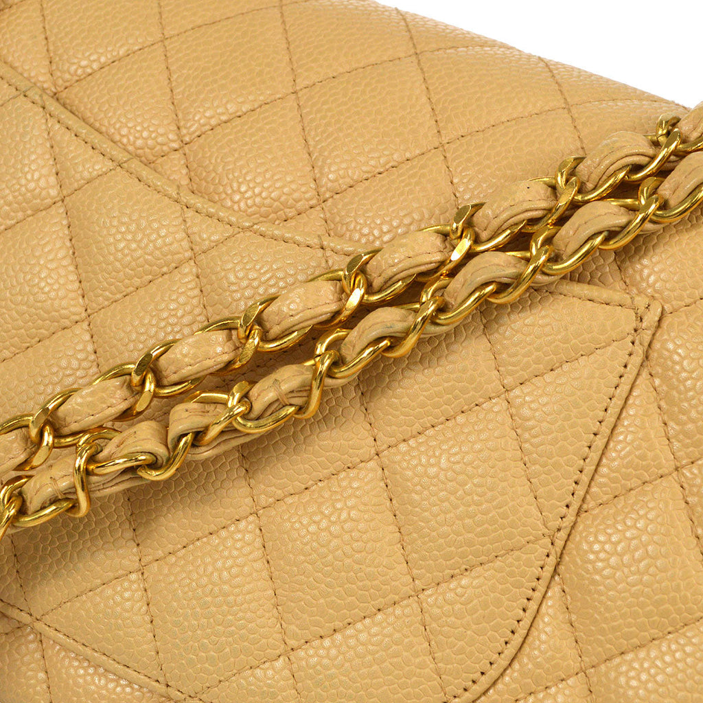 CHANEL 1997-1999 Classic Double Flap Medium Beige Caviar