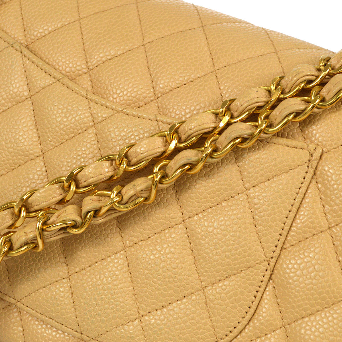 CHANEL 1997-1999 Classic Double Flap Medium Beige Caviar