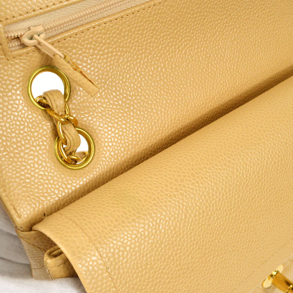 CHANEL 1997-1999 Classic Double Flap Medium Beige Caviar